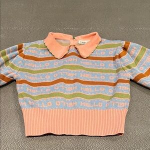 Misha And Puff Pastel Pink & Blue 'HELLO' Collared Knit Sweater